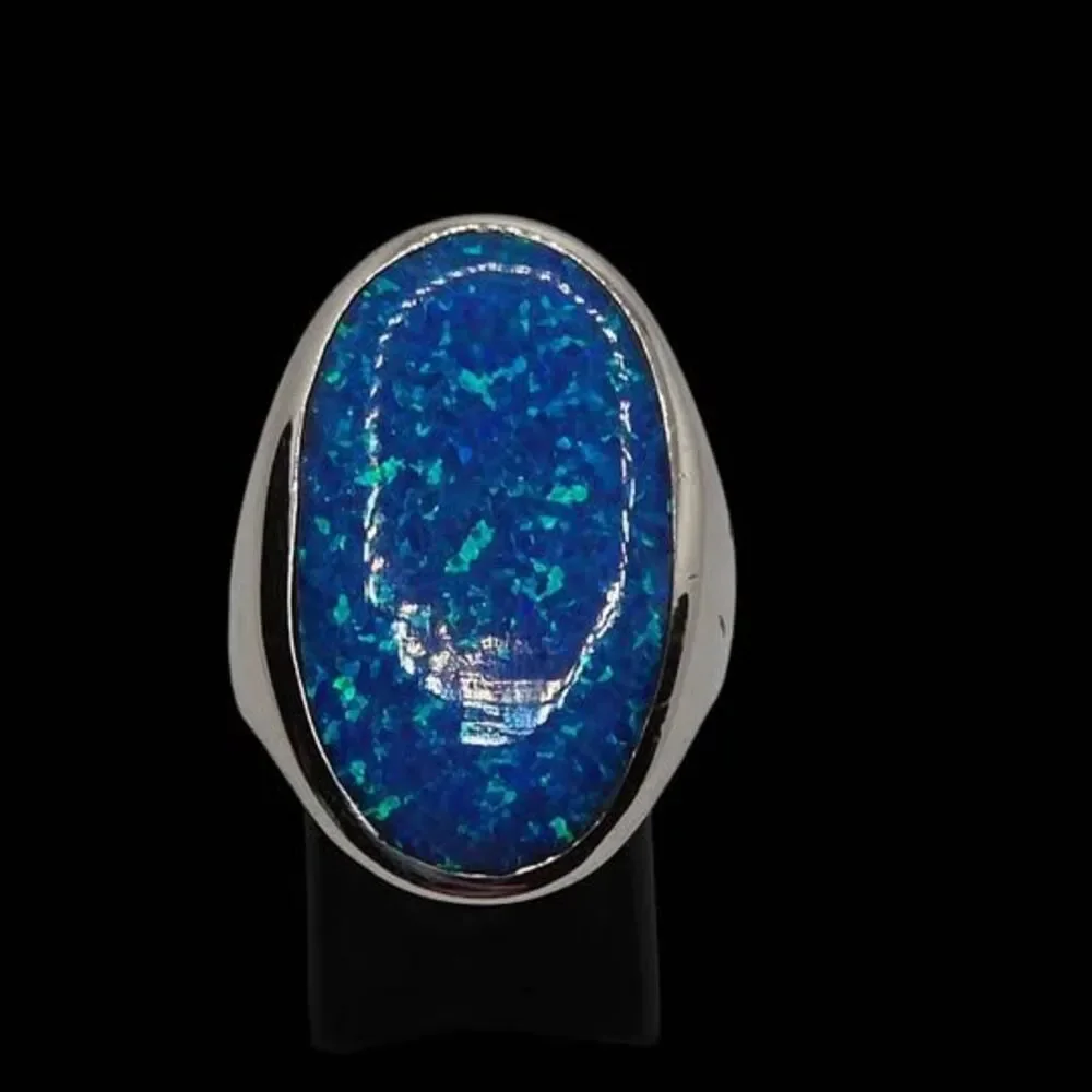 Vibrant Blue Lab-Created Opal Large Statement Ring - Size 9